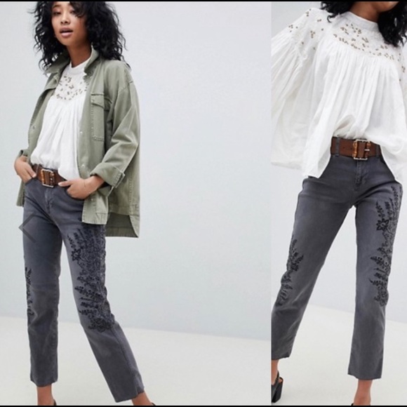 Free People Embroidered Girlfriend Jeans - Picture 5 of 8